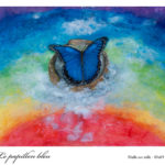 Le papillon bleu : vendu Huile sur toile 80x65cm